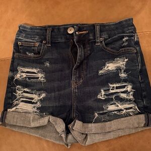 American Eagle Outfitters Dark Blue Distressed Jean Shorts
